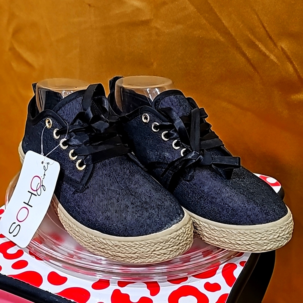 K BLACK Denim Lace Up Sneakers NWT Soho girls sz 7 casual tennis shoes kylie-2